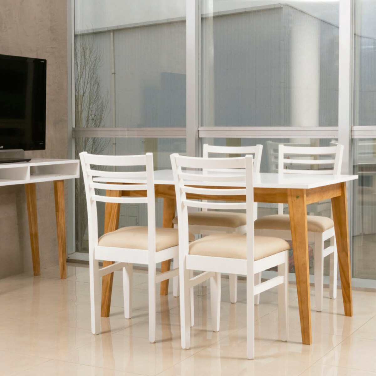 MESA DE COMEDOR ESCANDINAVA 130CM MIEL TAPA/BLANCA-2