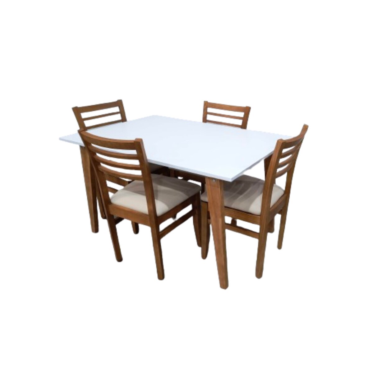 JUEGO COMEDOR ESCANDINAVO 130CM MESA BLANCA + 4 SILLAS CRUDO