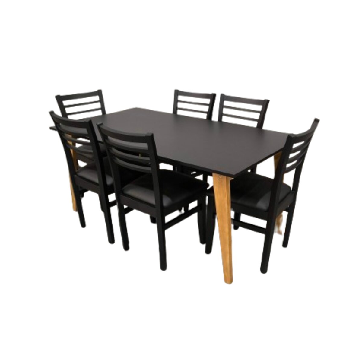 JUEGO COMEDOR ESCANDINAVO 160CM MESA + 6 SILLAS NEGRAS