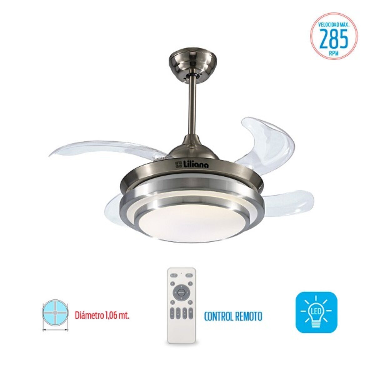 Ventilador Techo Liliana Vtha604 4 Palas 6 Velocidades