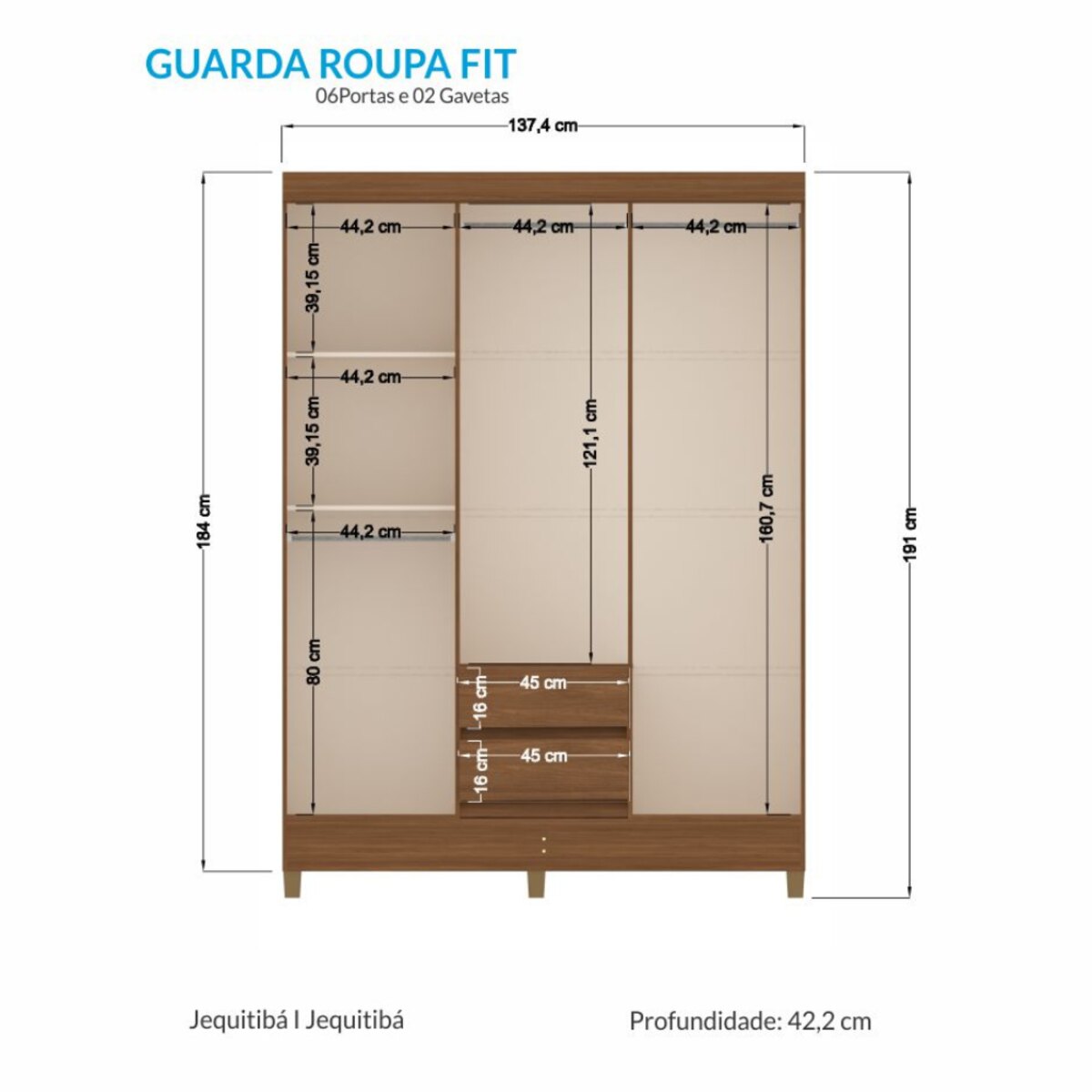 Placard doble con pies Jequitiba blanco 137cm-4