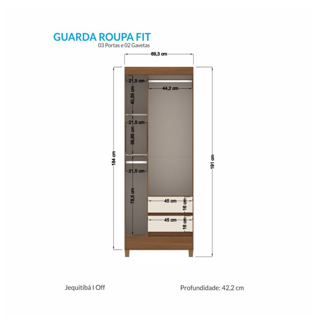 Placard de 3 puertas y 2 cajones Hyper Beige Santos Andira-2
