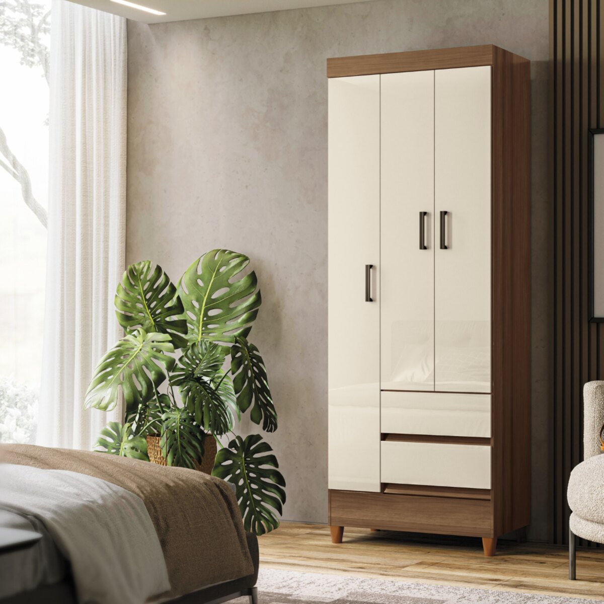 Placard de 3 puertas y 2 cajones Hyper Beige Santos Andira-3