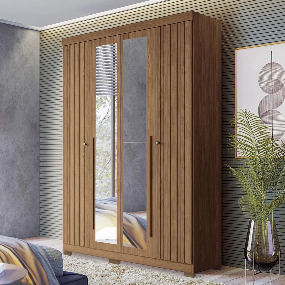 ROPERO BURITI 4 Puertas PIE-ESPEJO JATOBA-2