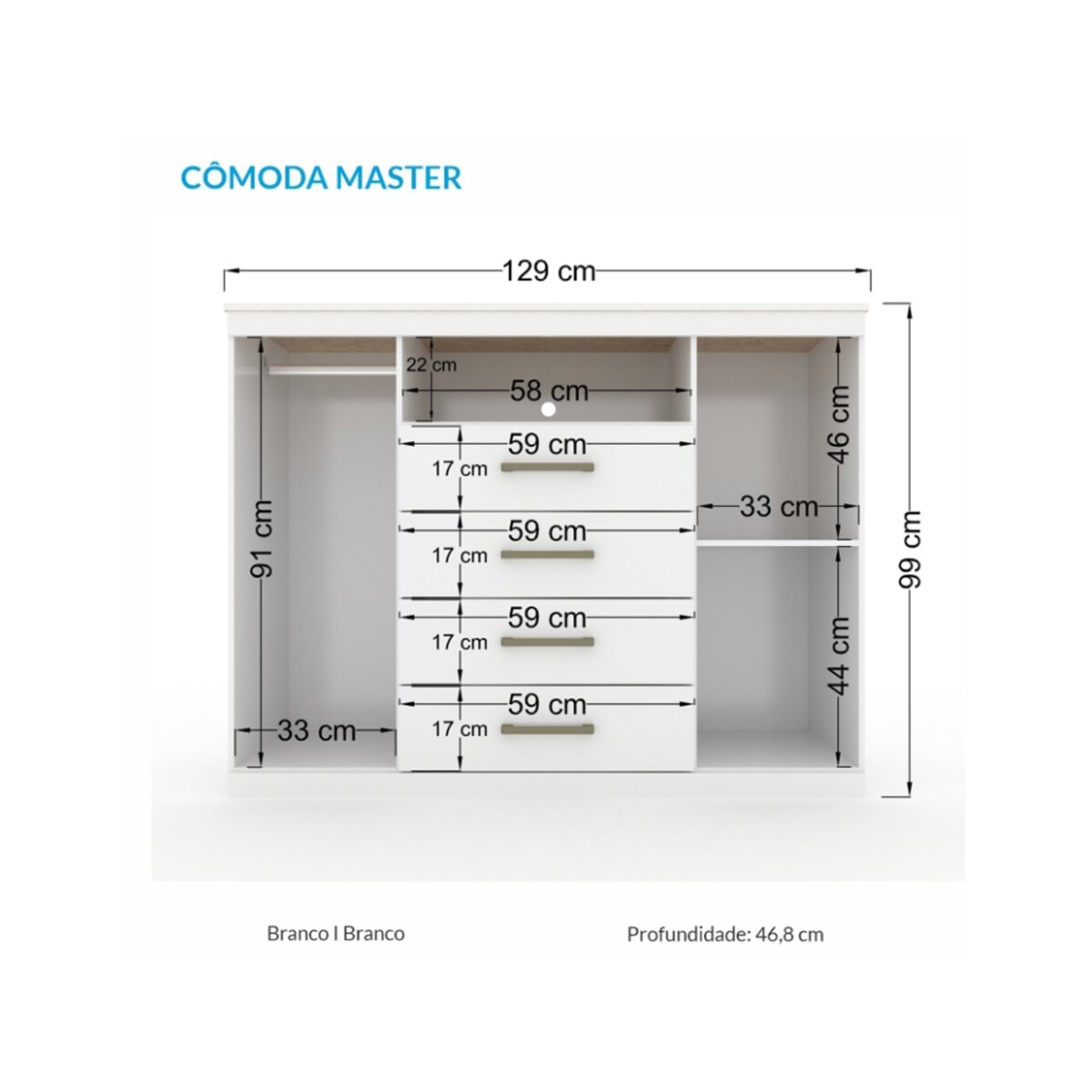 COMODA MASTER C/PIES BLA/BLA-2