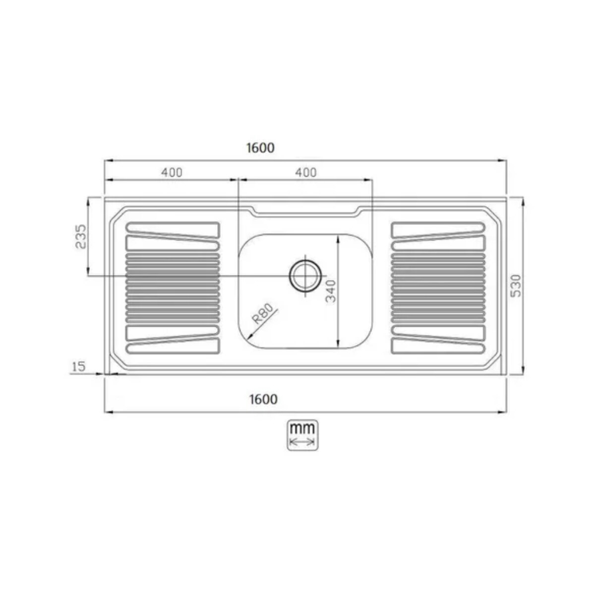 Bacha de cocina acero inoxidable pulido 1,60x53-2