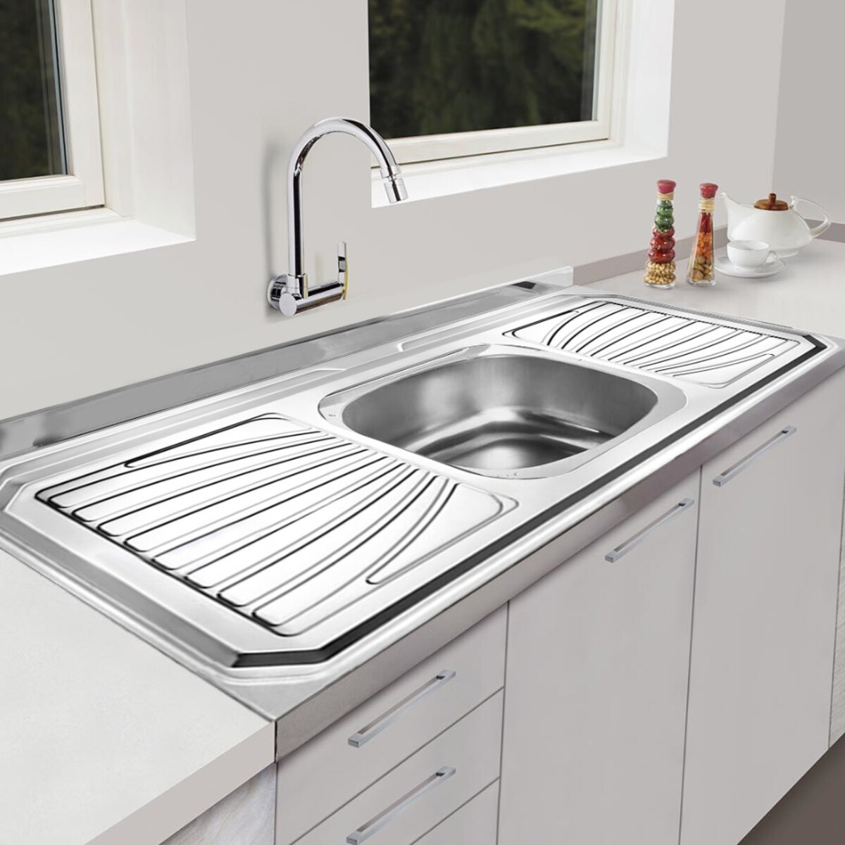 Bacha cocina De Acero Inoxidable 120X53 C/Valvula Plateado-4