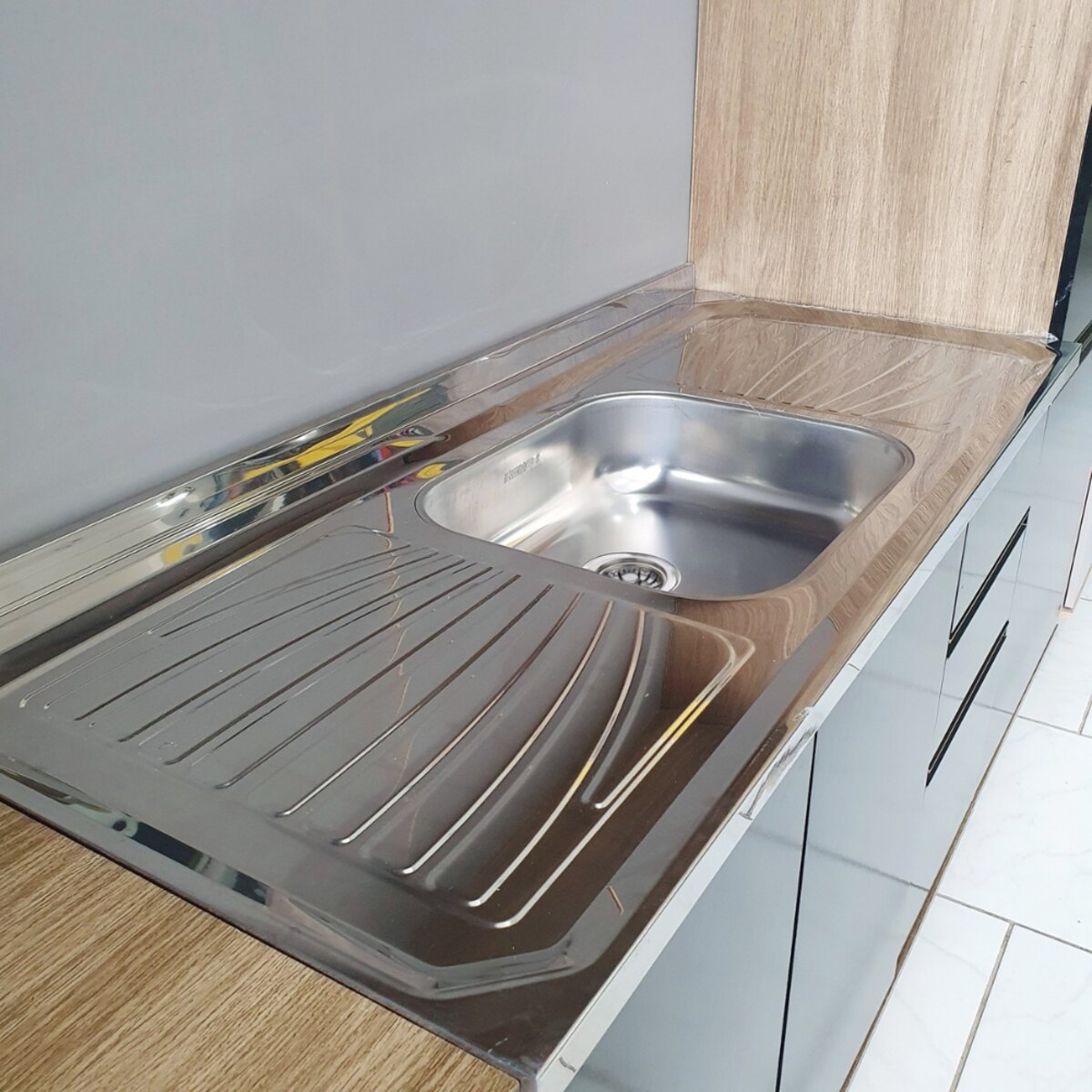 Bacha cocina De Acero Inoxidable 120X53 C/Valvula Plateado-3