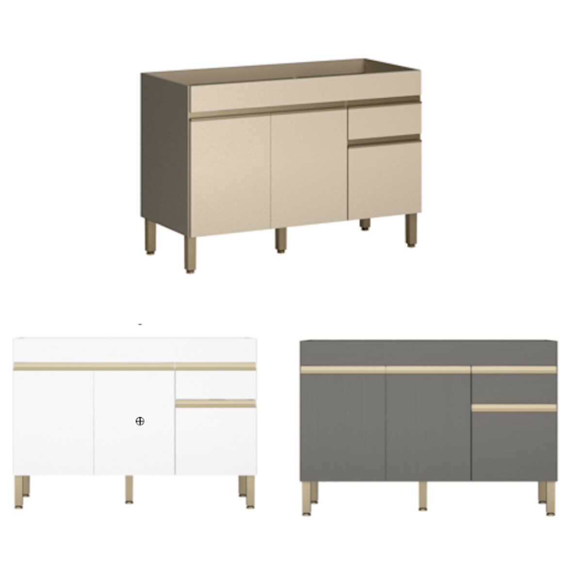 Bajo Mesada Cocina 3 Puertas + Cajón 120x85cm Blanco - MDP-3