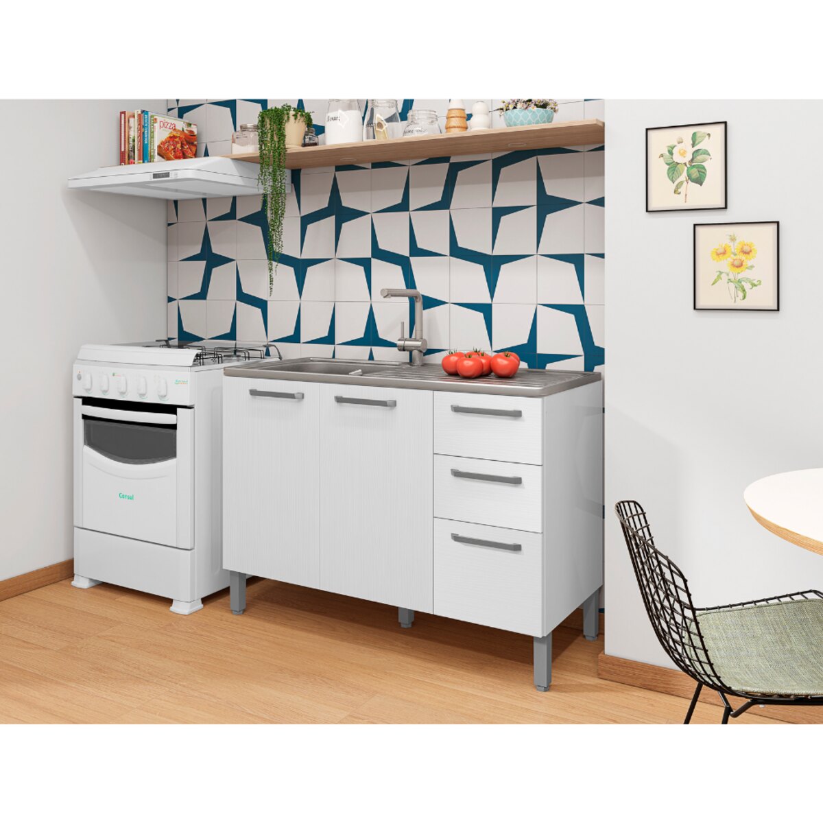 Bajo Mesada Cocina 120Cm Blanco supremo gris Kit Paraná Mueble-4