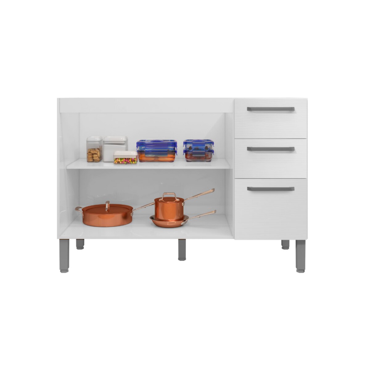 Bajo Mesada Cocina 120Cm Blanco supremo gris Kit Paraná Mueble-3