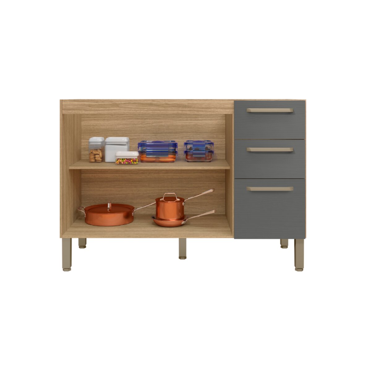Bajo Mesada Cocina 120Cm Freijo gris Kit Paraná Mueble-2
