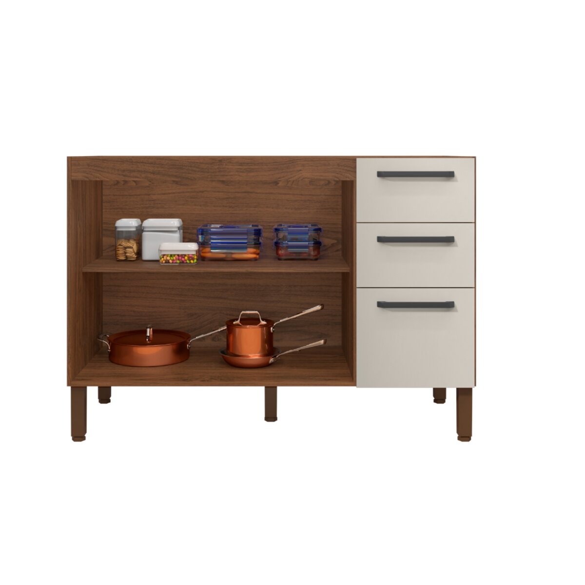 Bajo Mesada Cocina Nuez con Blanco120cm x 85cm 2 puertas 3 cajones-3