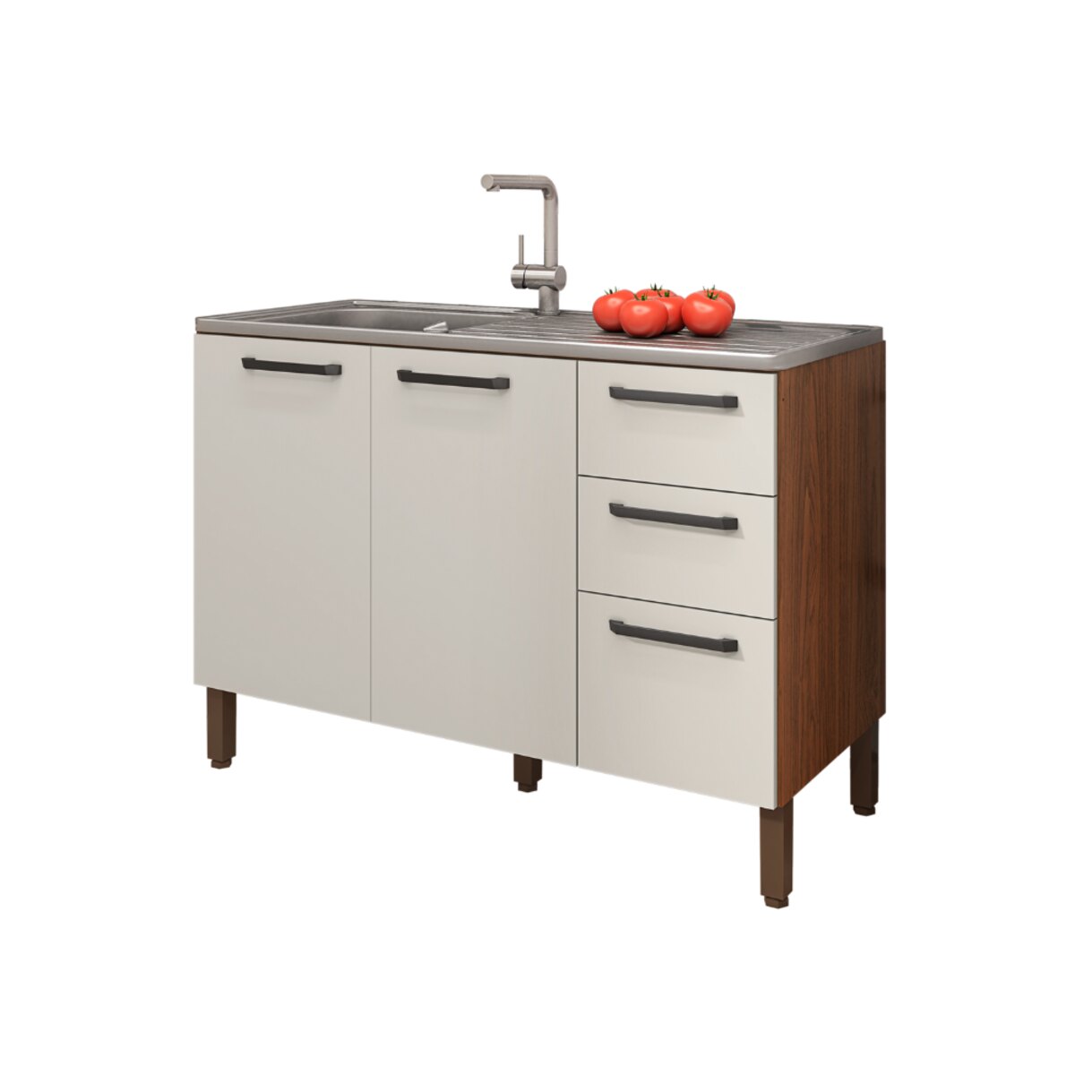 Bajo Mesada Cocina Nuez con Blanco120cm x 85cm 2 puertas 3 cajones-2
