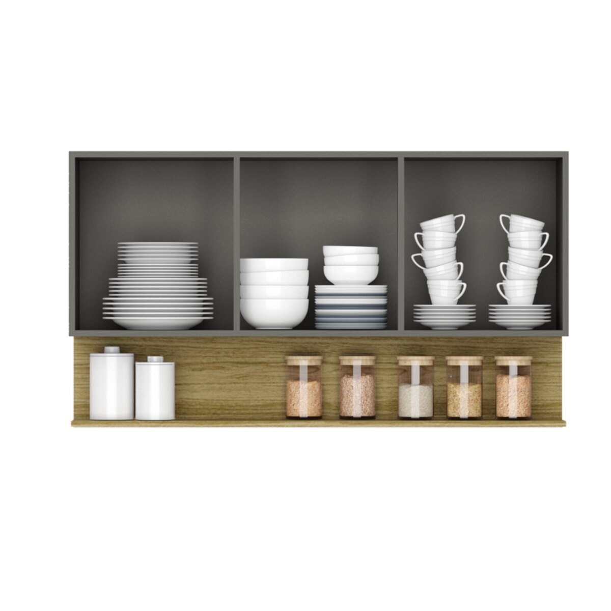 Alacena Cocina 3 Puertas + Estante 120cm Gris Organizador-2