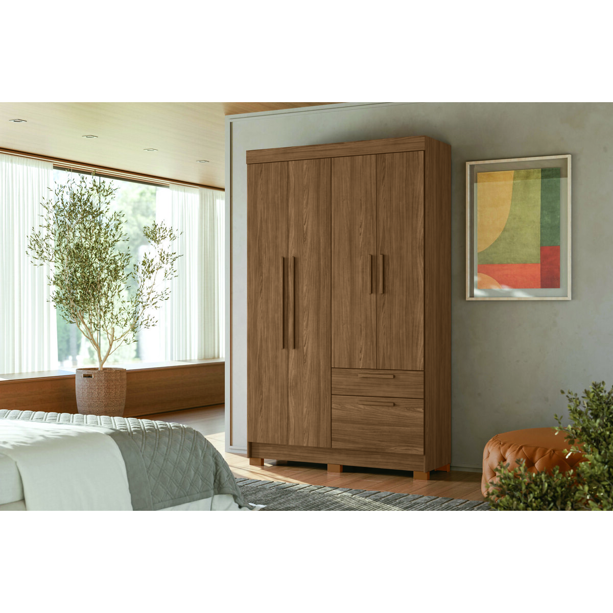 Placard Ropero Londrina 4 Puertas 2 Cajones Jatoba 4.2 MDP