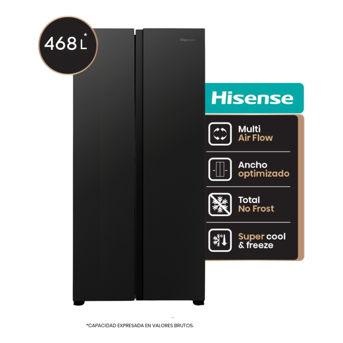 Heladera Side By Side Hisense 468L No Frost Negra RS3N428NAB