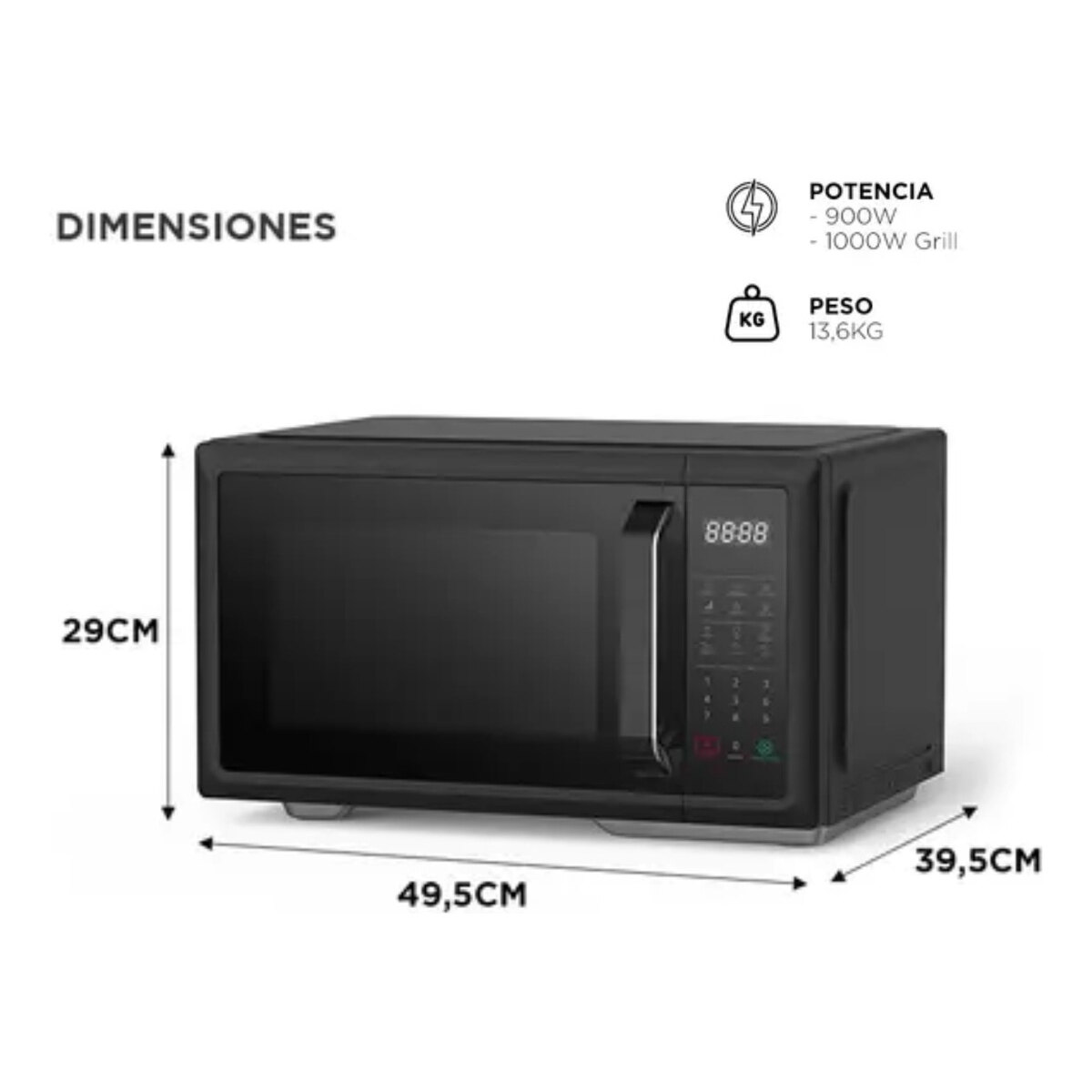 Microondas Digital Con Grill Atma 28l 900w Matdgb28uap Negro-2