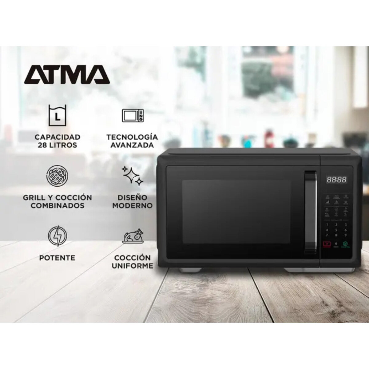 Microondas Digital Con Grill Atma 28l 900w Matdgb28uap Negro-4