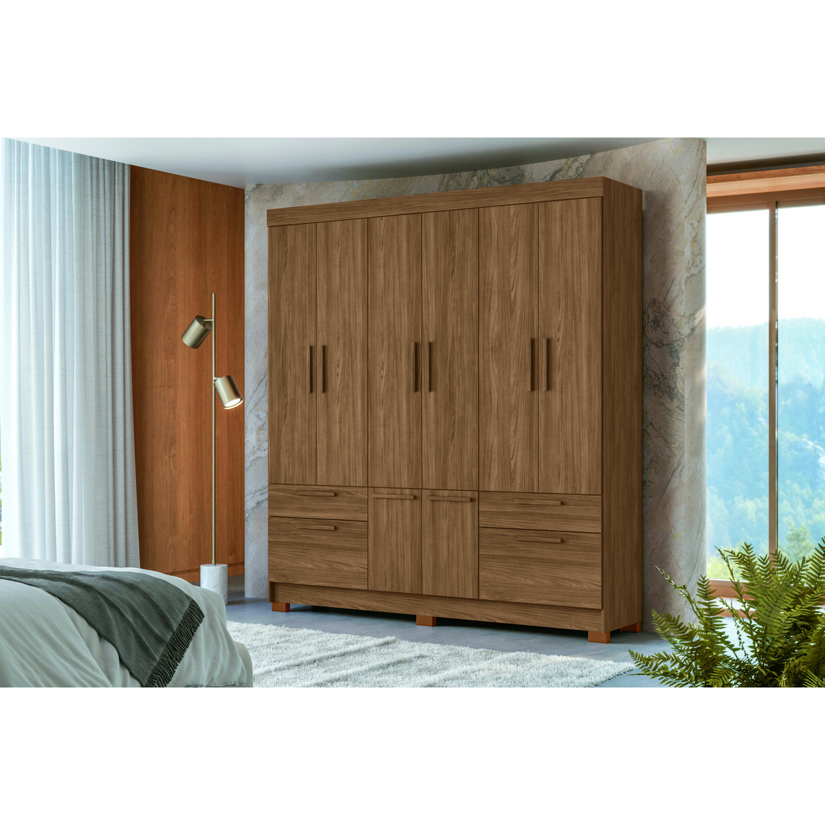 Placard Curitiba 8 Puertas 4 Cajones Jatoba C/ Pies PVC 8.4