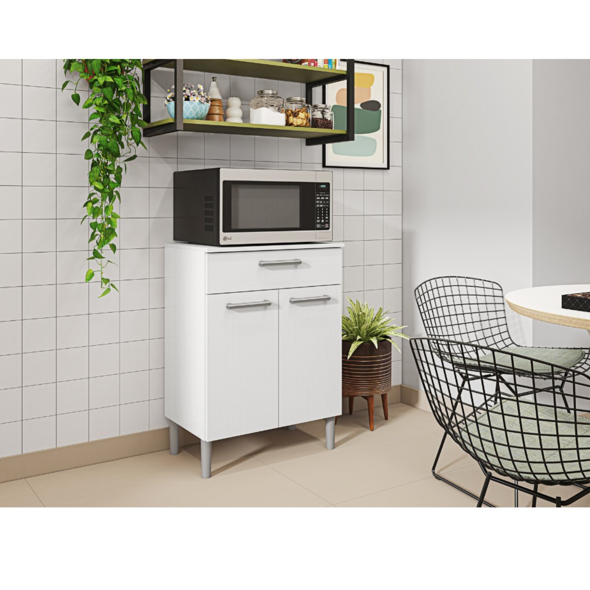 Mueble Para Microondas 60cm 2P+Cajón Correderas Metal-4