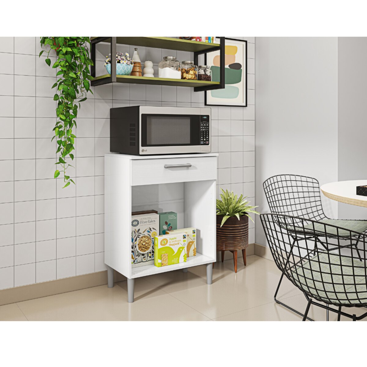 Mueble Para Microondas 60cm 2P+Cajón Correderas Metal-4