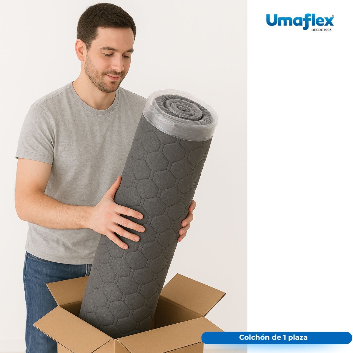 Colchón Ocean Roll Pack 1 Plaza Resortes Caja Gris
