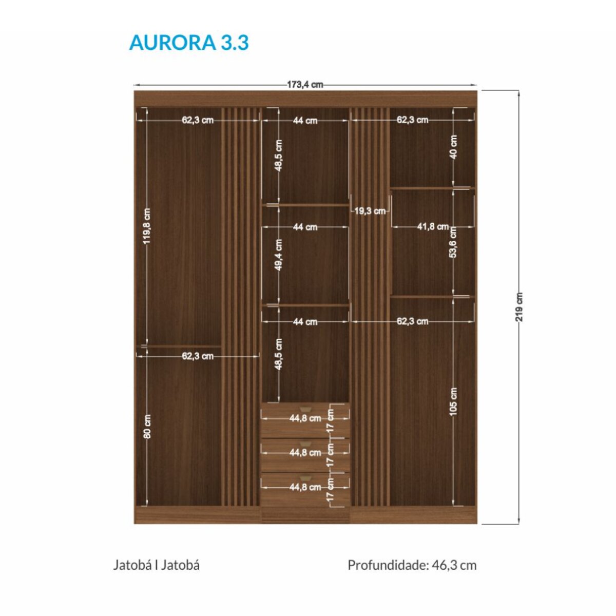 PLACARD ROPERO AURORA 3.3 JATOBA/GRAFITO 3 PUERTAS-2