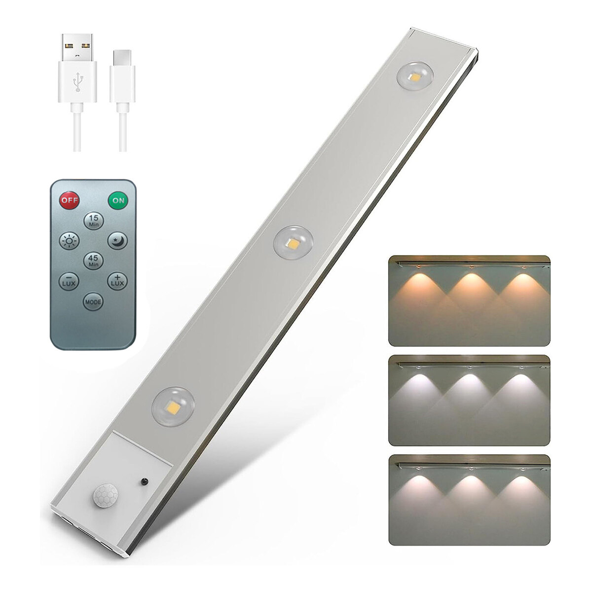 Lampara Tira 3 Luces Led Sensor 40cm Usb Luz Blanco