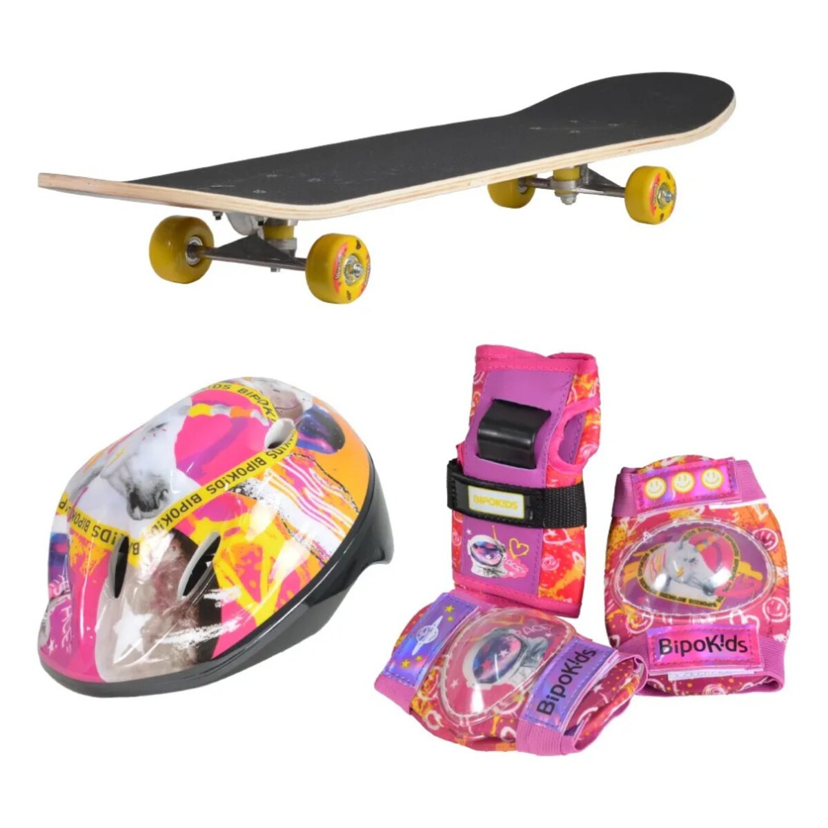 Patineta 80cm Con Set De Protecciones Bipokid Unicornio