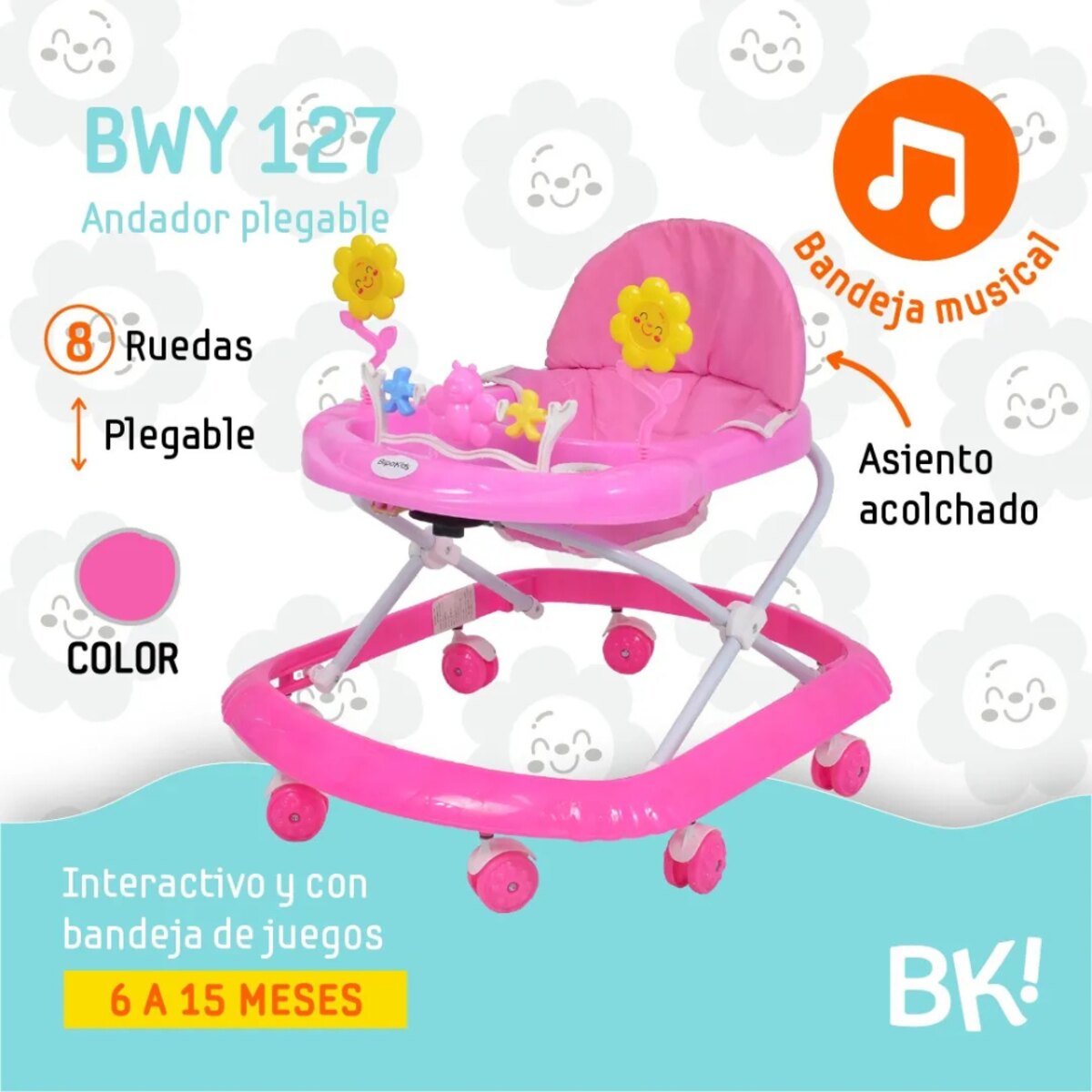 Andador Bipo Musical Bebé 4 Alturas Plegable Seguro-2