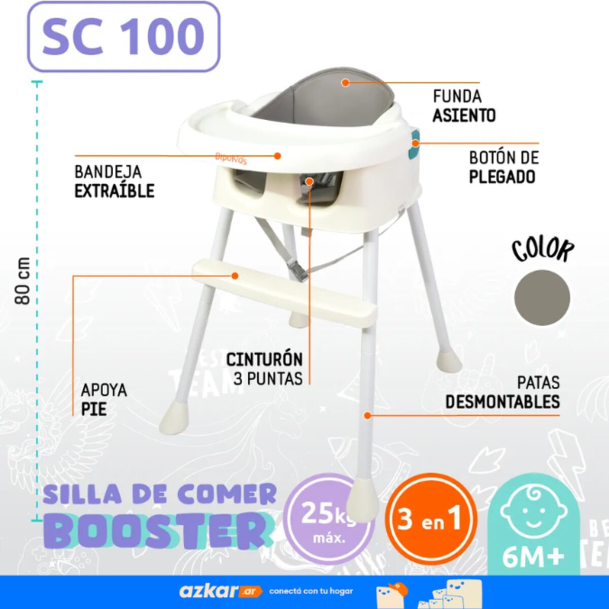 Silla Comer Bipo 3 En 1 Ajustable Plegable Doble Bandeja-4