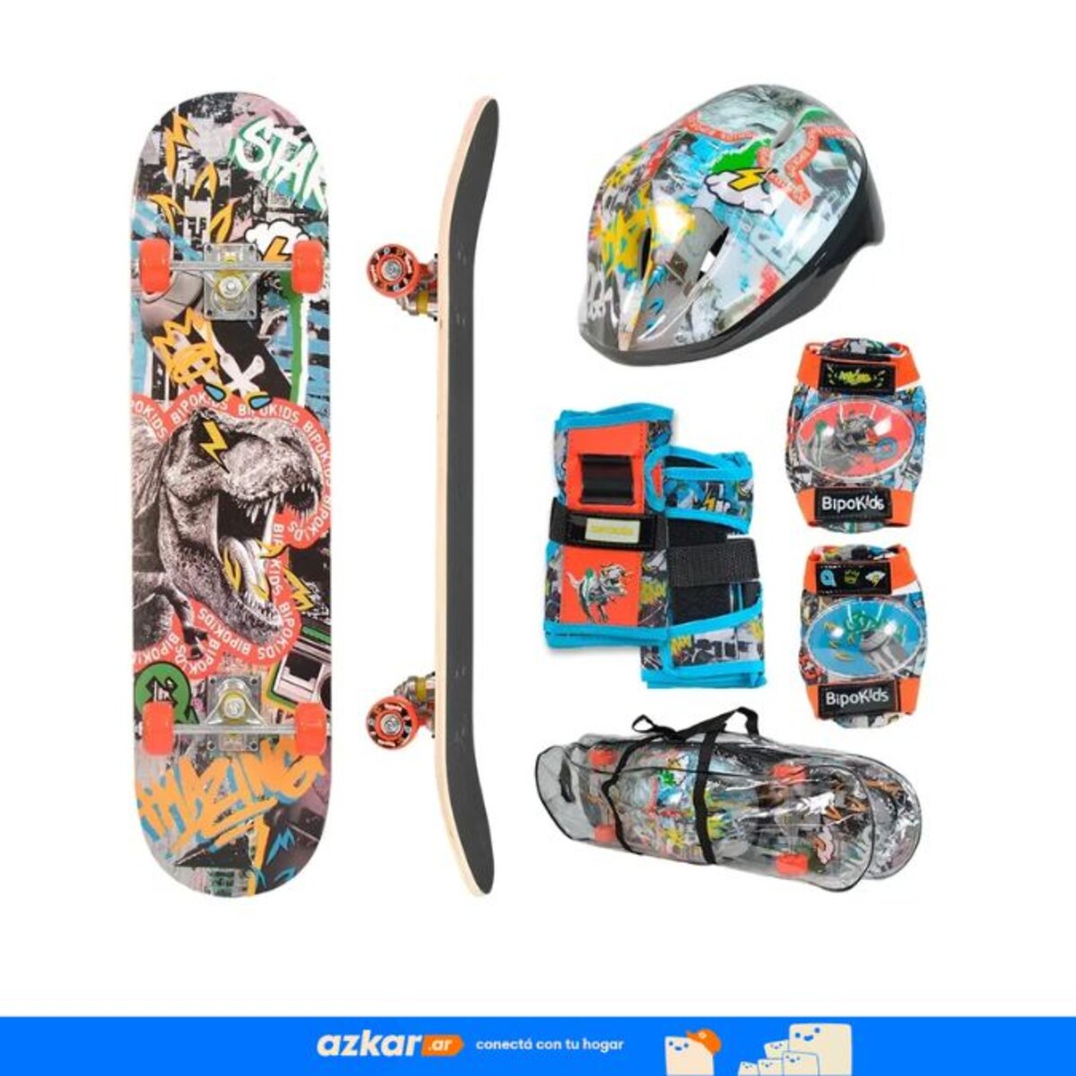 Patineta 80cm Set De Protecciones Bipokids Dinosaurio-1