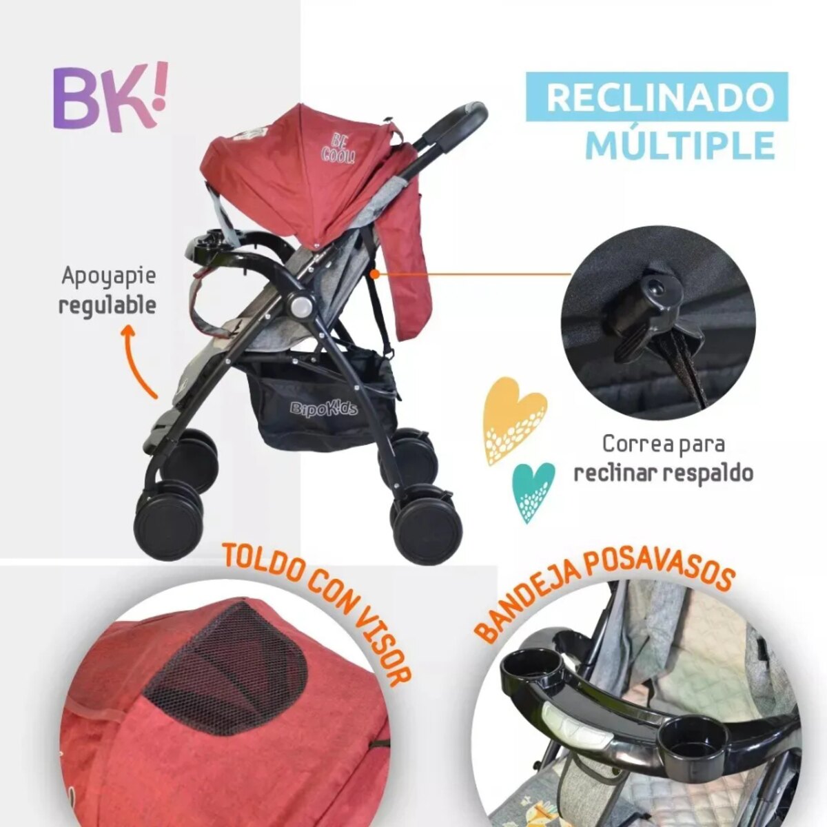 Cochecito Bipo Rider Ultra Liviano Plegable Reclinado