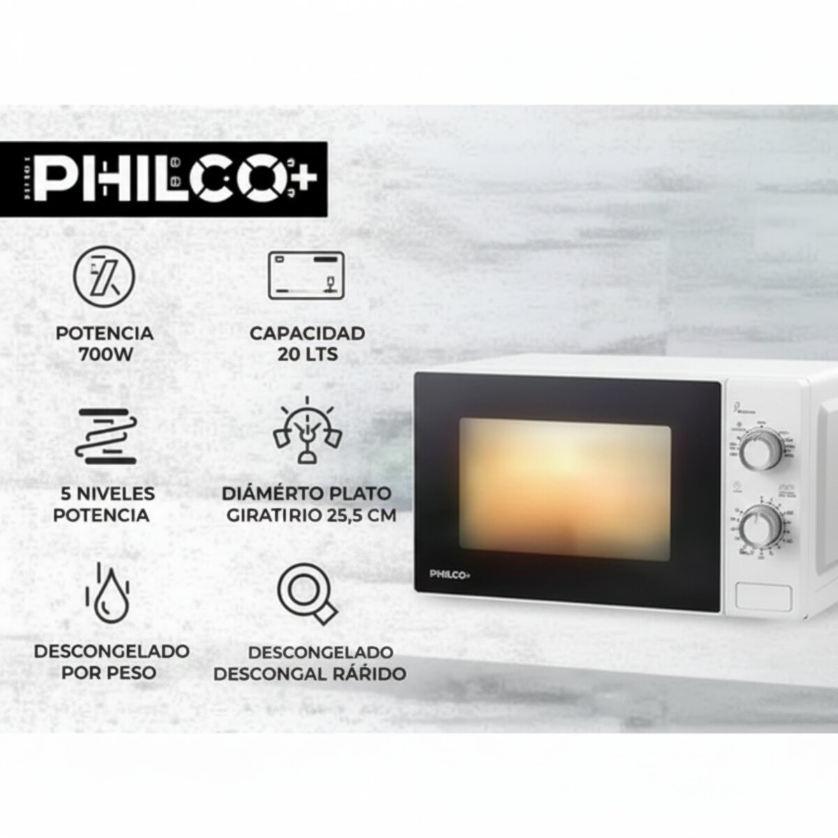 Microondas Philco Mphrw20uap 700 W 20 Litros Blanco