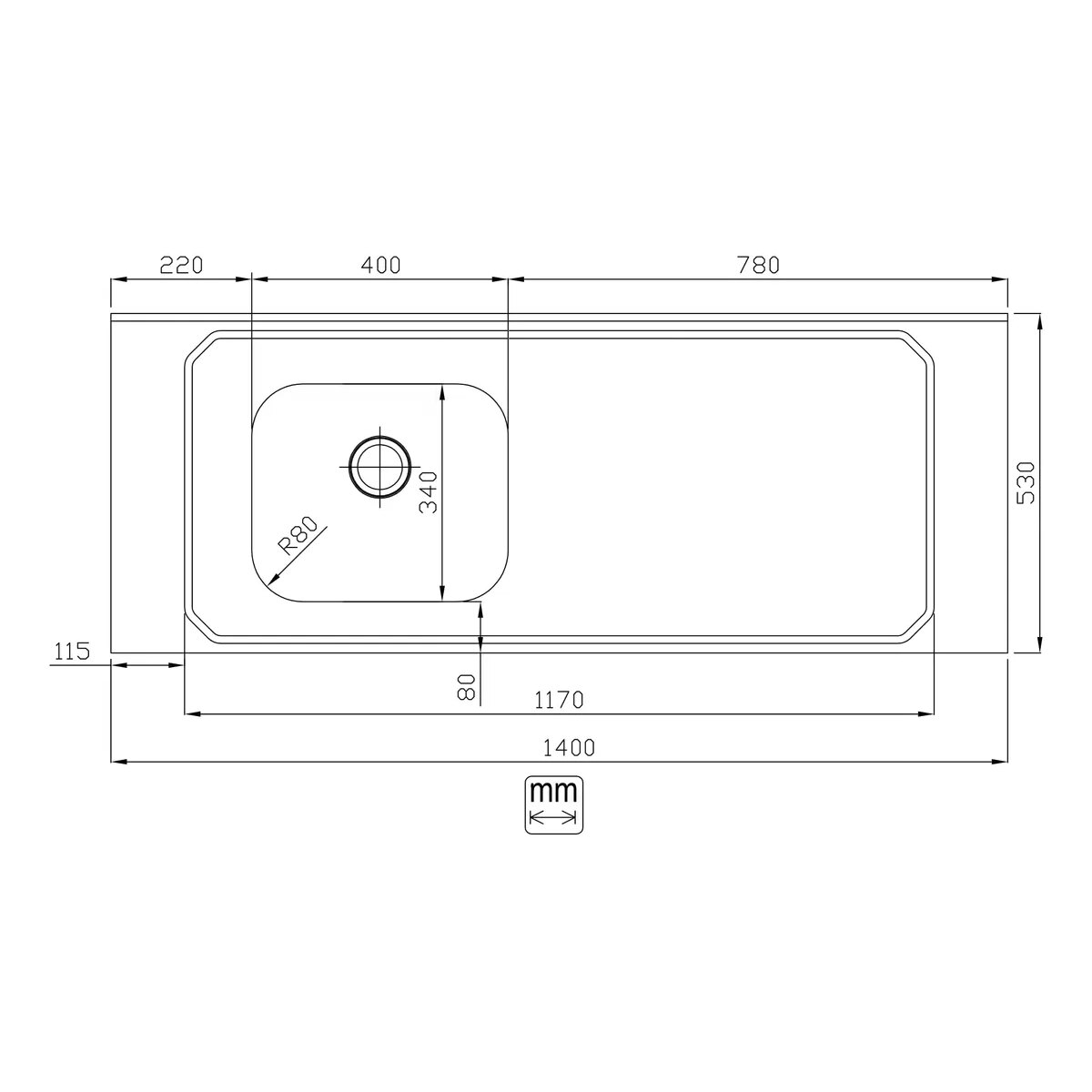 BACHA ACERO INOXIDABLE INOXSUL IZQUIERDA120X53 LISA-3