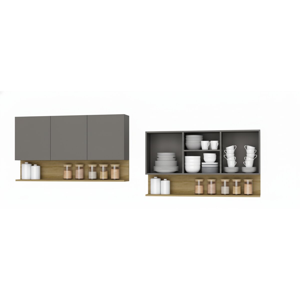 Alacena Cocina 3 Puertas + Estante 120cm Gris Organizador-4