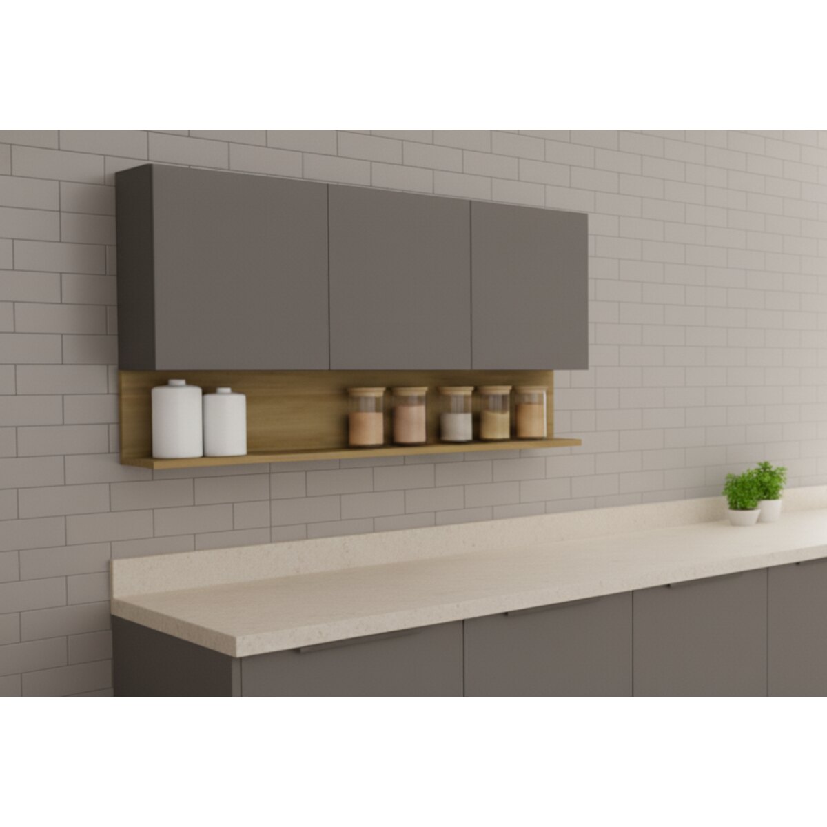 Alacena Cocina 3 Puertas + Estante 120cm Gris Organizador-2