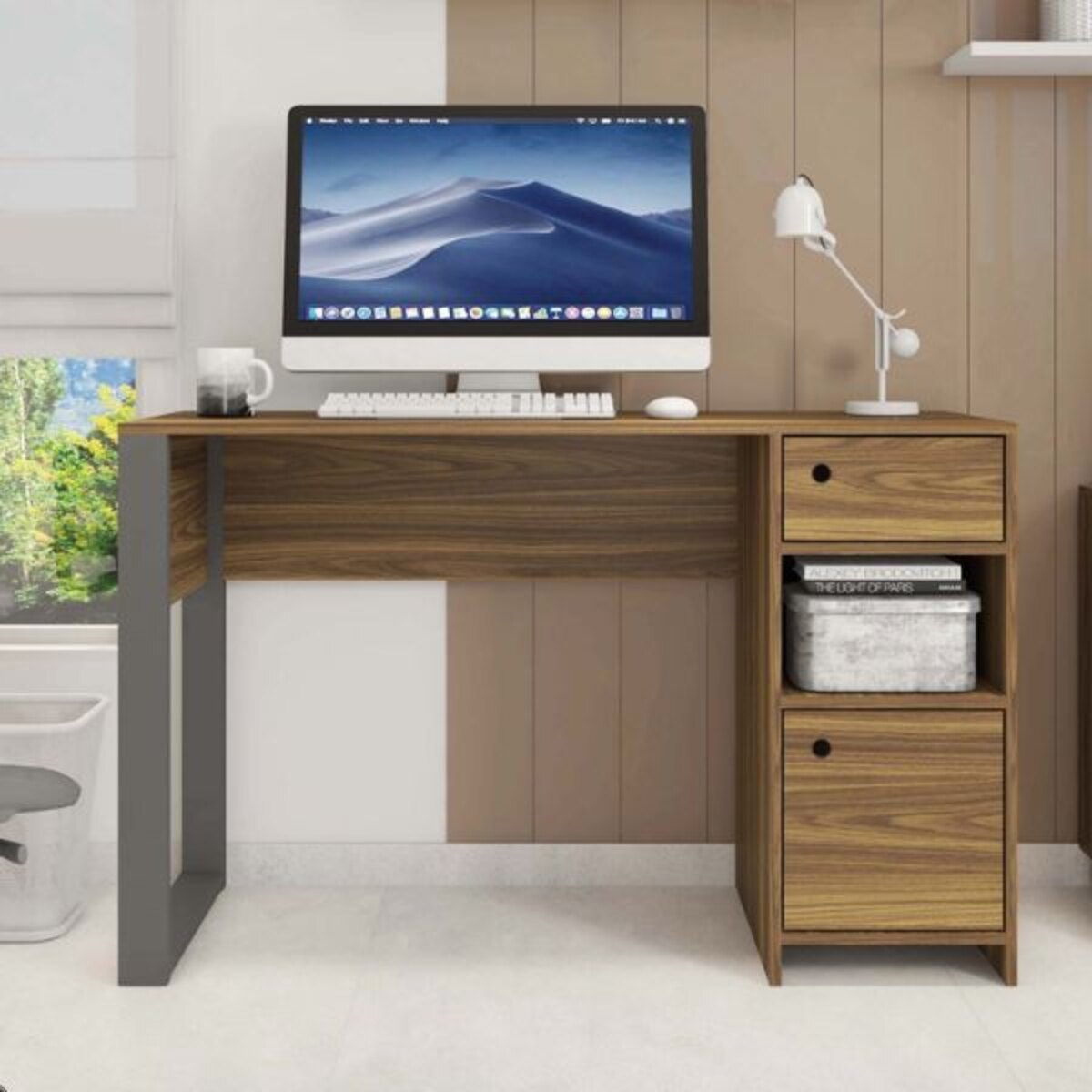 ESCRITORIO BERLIN LAMINA MIEL/NEGRO 125cm-2