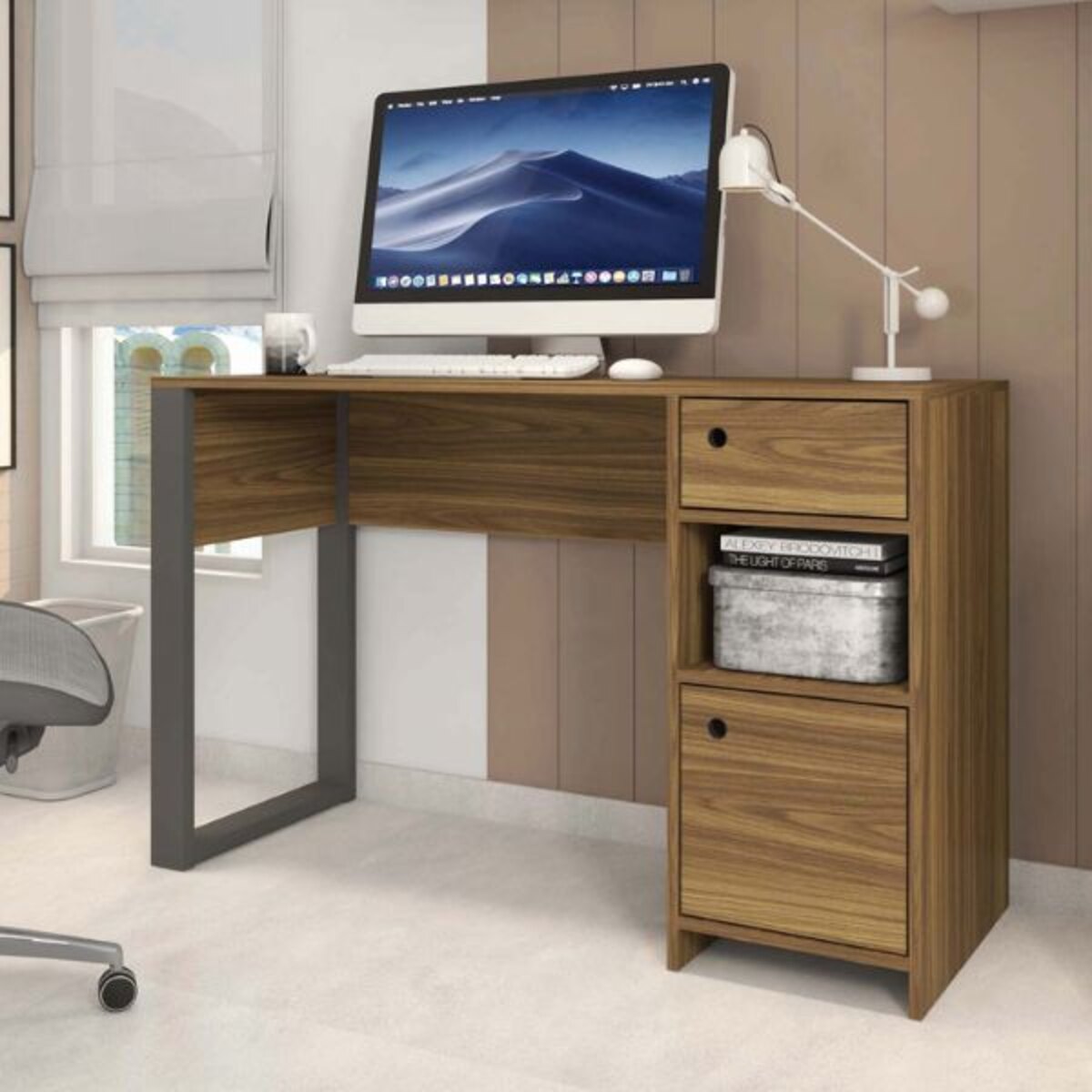 ESCRITORIO BERLIN LAMINA MIEL/NEGRO 125cm-1