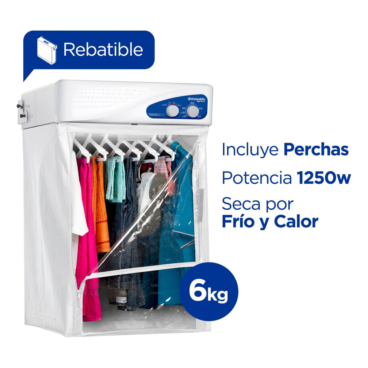 Secarropas Por Aire Caliente Columbia Scp-6000 Eléctrico Blanco 6kg-3
