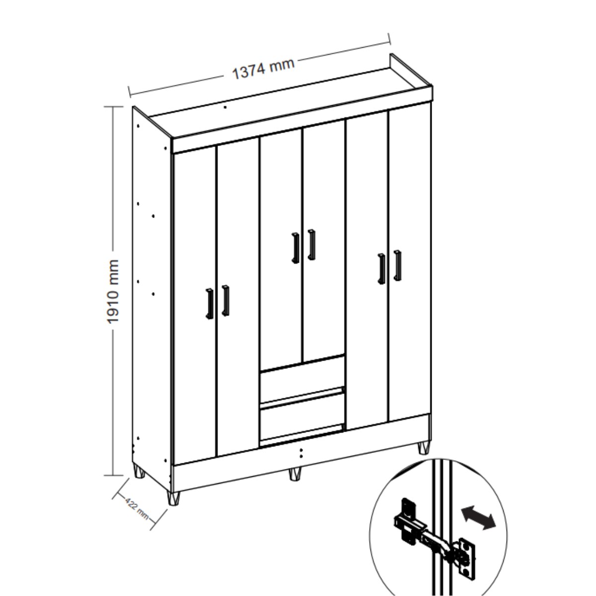 Placard Santos Andirá Fit 6.2 Jequitibá 6 Puertas 2 Cajones-4