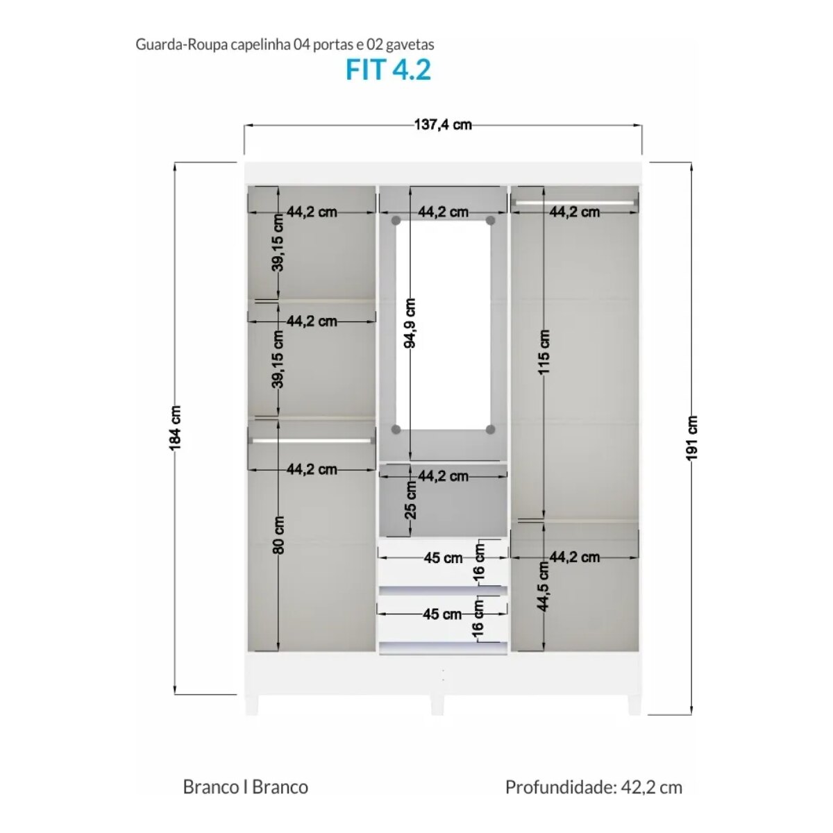 Placard Fit Capelinha / Blanco 4 puertas-4