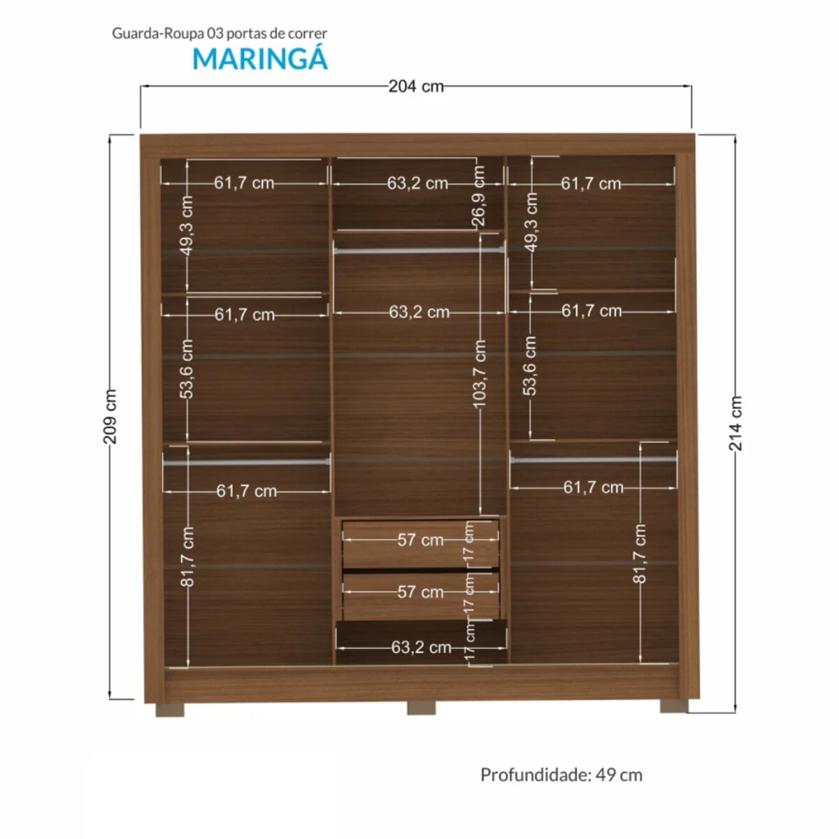 Placard Maringa /Jatobá- Arena 3 puertas corredizas-4