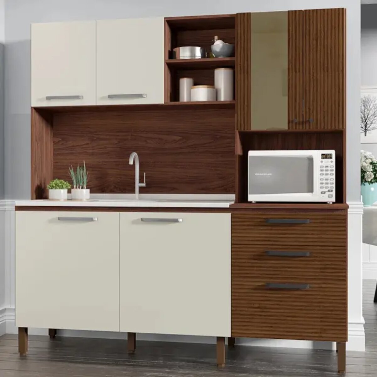 Cocina Mega Kits Paraná 191x182x53cm Nogal/Blanco-1