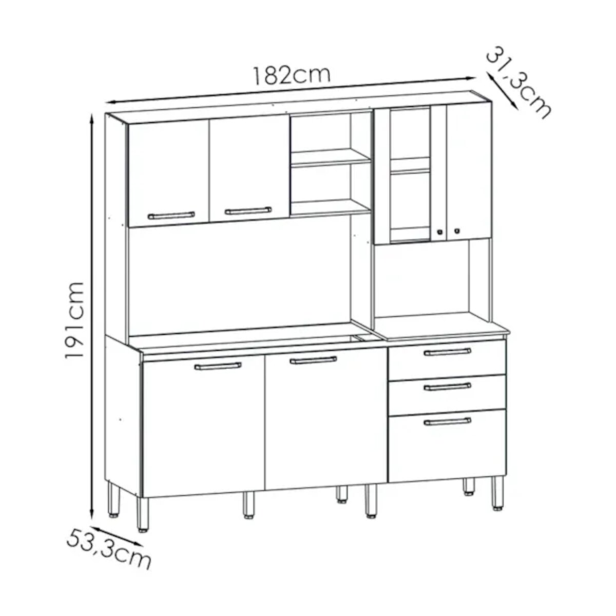 Cocina Mega Kits Paraná 191x182x53cm Nogal/Blanco-2