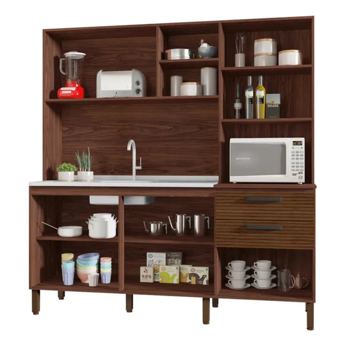 Cocina Mega Kits Paraná 191x182x53cm Nogal/Blanco-4