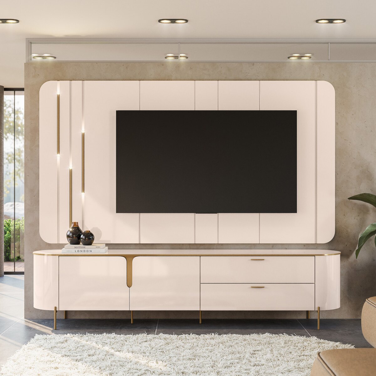 Rack y Panel Para TV Celine Off White 241 Cm Hasta 75 Pulgadas-2