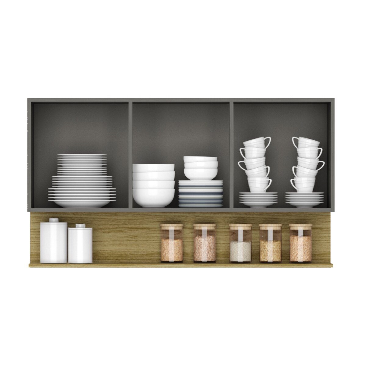 Alacena Cocina 3 Puertas + Estante 120cm Gris Organizador-3