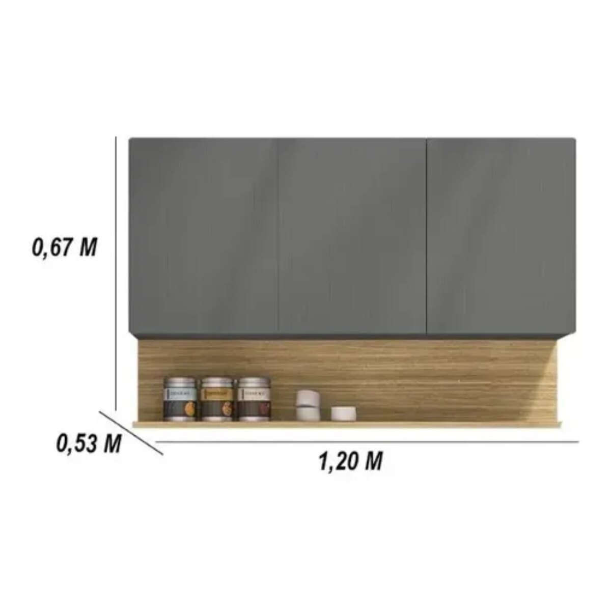 Alacena Cocina 3 Puertas + Estante 120cm Gris Organizador-2